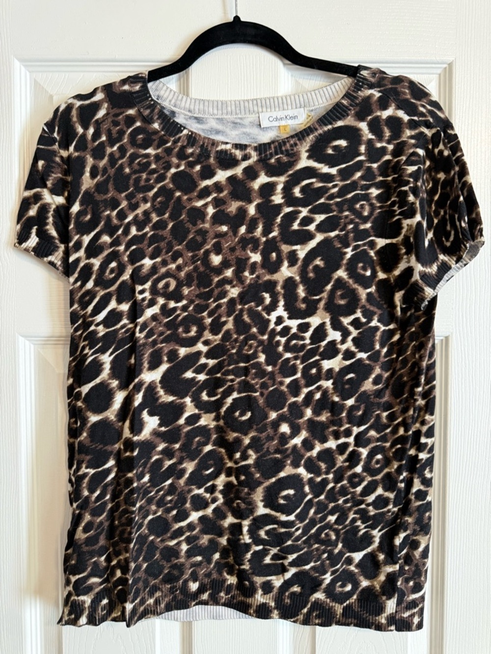 Calvin Klein Leopard Print Short Sleeve Tee - Brown, Black, Cream
